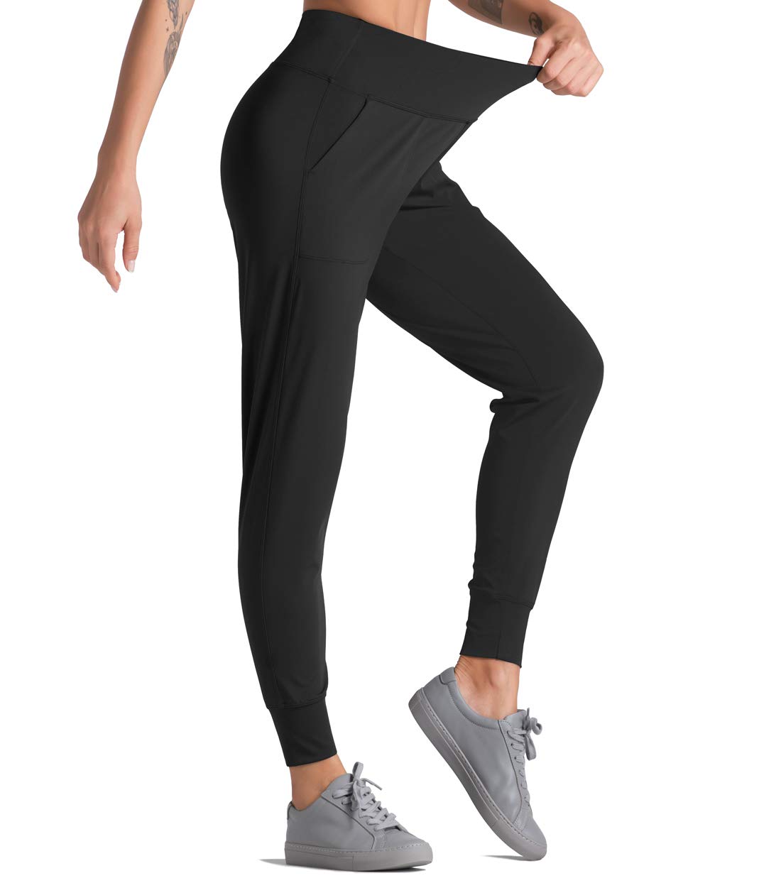 Dragon Fit Joggers for Women with Pockets,High Waist Workout Yoga Tapered Sweatpants Women's Lounge Pants (Large, Joggers78-Black)