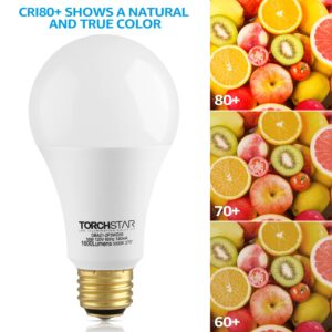 TORCHSTAR 3-Way LED Bulb A21, 3 Way LED Light Bulbs 40/60/100W Equivalent, UL & ES Listed, Flicker Free Bulb for Floor, Table, Touch Lamp, E26 Standard Base, Non-dimmable, 5000K Daylight, Pack of 4