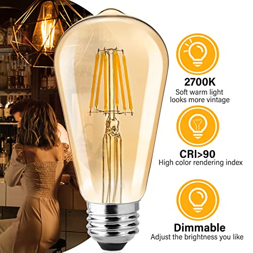 Brightown LED Edison Bulb, 10 Packs 60 Watt Equivalent 6W Dimmable LED Filament Bulb, E26 Base Vintage Amber Bulbs, 2700K Warm White, 470 Lumen