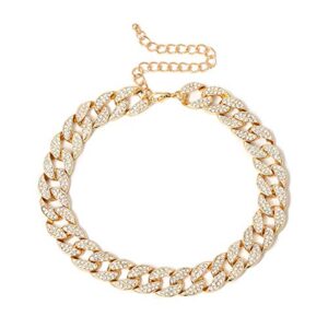 ingemark shiny cz rhinestone curb cuban link chain choker for women unisex cool hip hop miami cuban diamond-cut chain choker necklace (style 1 golden)