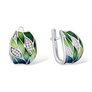 santuzza 925 sterling silver bamboo leaves dangle earrings cubic zirconia handmade enamel leaf pattern nature earrings for women