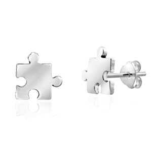 Whimsical Jigsaw Puzzle Piece .925 Sterling Silver Stud Earring