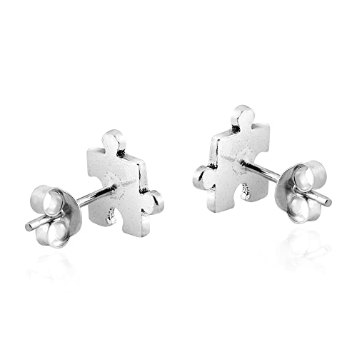 Whimsical Jigsaw Puzzle Piece .925 Sterling Silver Stud Earring