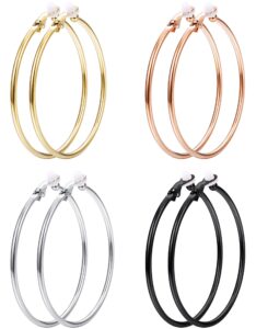 joerica clip on hoop earrings for women silver tone gold tone rose gold tone black unpierced hoop earrings non-pierced