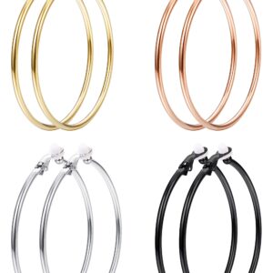 JOERICA Clip On Hoop Earrings for Women Silver Tone Gold Tone Rose Gold Tone Black Unpierced Hoop Earrings Non-pierced