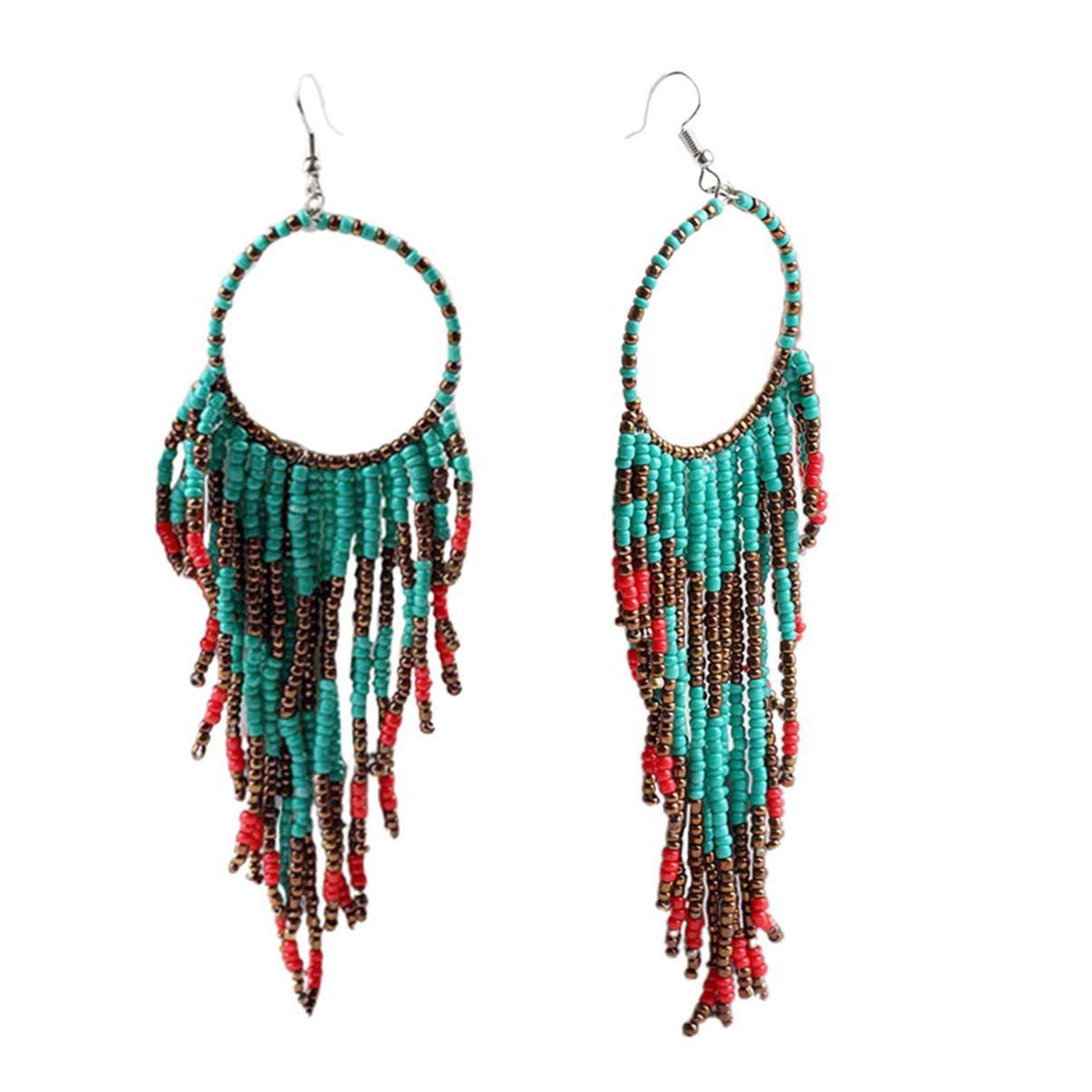 Happyyami Fringe Tassel Dangle Earrings Ethnic Boho Bead Ear Jewellery for Women Girls Ladies