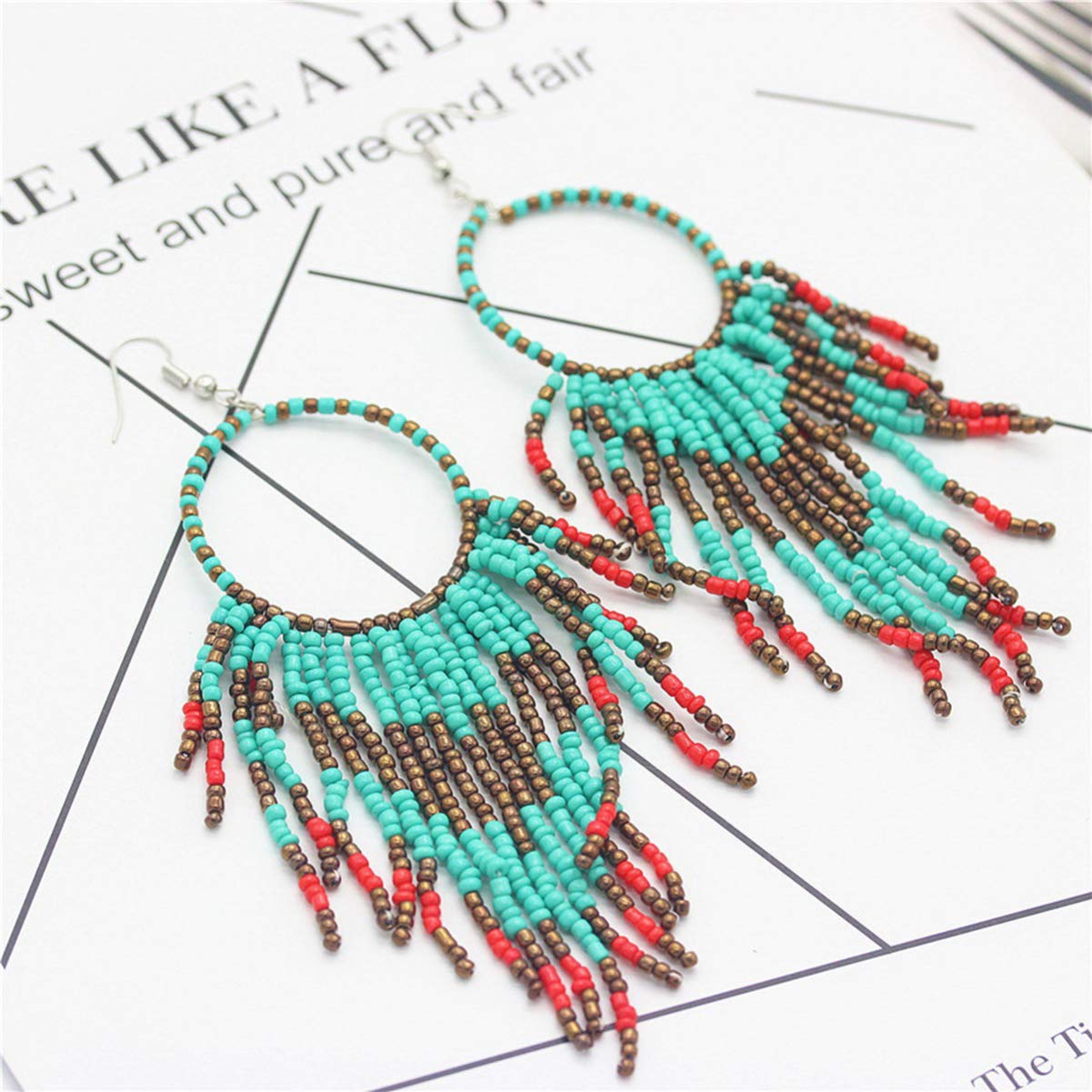 Happyyami Fringe Tassel Dangle Earrings Ethnic Boho Bead Ear Jewellery for Women Girls Ladies