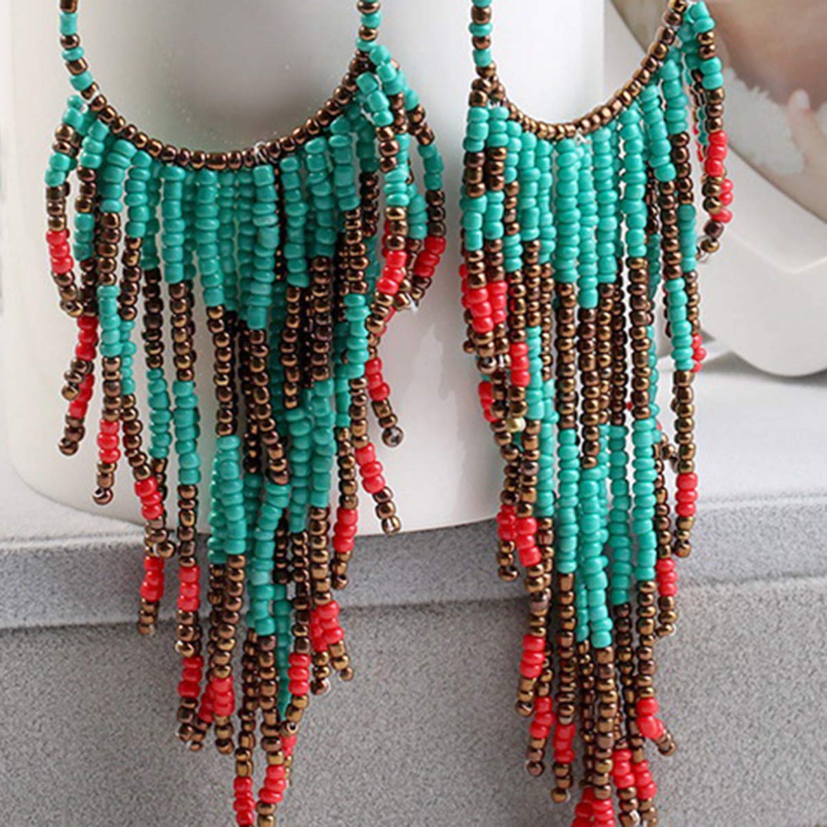 Happyyami Fringe Tassel Dangle Earrings Ethnic Boho Bead Ear Jewellery for Women Girls Ladies