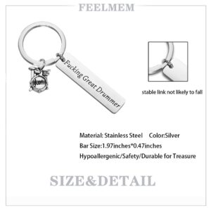 FEELMEM Drummer Gift Jewelry Fucking Great Drummer Keychain Percussion Jewelry Drum Player Band Gifts Drum Kit Gifts Musician Gift (Silver)