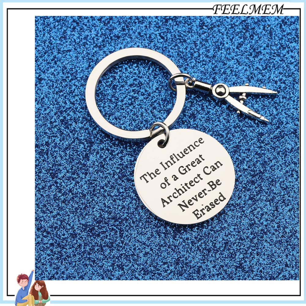 FEELMEM Architecture Keychain Architect Gift Architectural Engineer Appreciation Keychain The Influence of A Great Architect Can Never Be Erased Jewelry for Architect Engineers (silver)