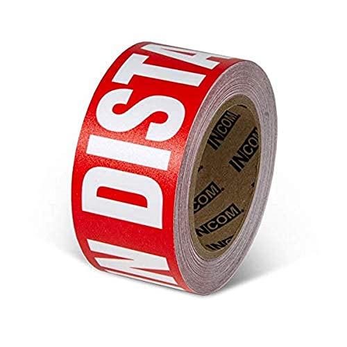 INCOM Manufacturing: Social Distance Safety Message Adhesive Floor Marking Tape, Legend Maintain Distance, 2.25 Inch x 54 Foot, 30 Legends Per Roll, Red/White