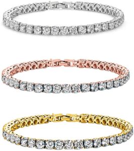 savlano 14k gold plated cubic zirconia round 4mm classic tennis 7.5 in bracelet for women (3 pack tri-color set)