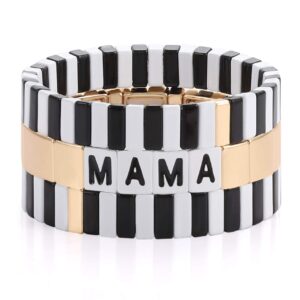 hzeyn mothers day gift tile bracelet mama enamel colorblock tile bead bracelet stackable sweet mama tile link stretch bracelet set of 3 strands jewelry