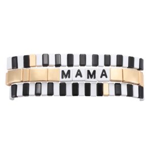 HZEYN Mothers Day Gift Tile Bracelet MAMA Enamel Colorblock Tile Bead Bracelet Stackable Sweet Mama Tile Link Stretch Bracelet Set of 3 Strands Jewelry