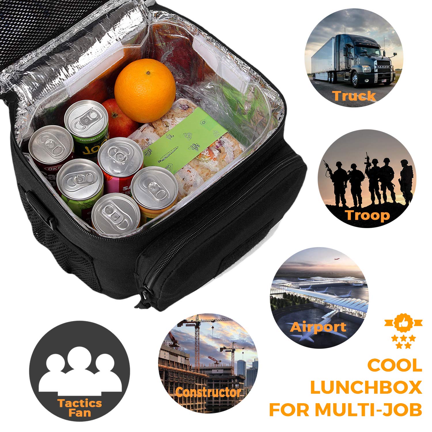 DBTAC Tactical Lunch Bag for Men Women, 12 Cans Insulated Lunch Box for Adult | 9L Leakproof Lunch Cooler Tote for Work Office Outdoor Travel | Soft Easy To Clean Liner x2, Black Camo