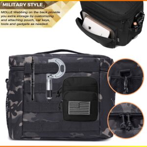 DBTAC Tactical Lunch Bag for Men Women, 12 Cans Insulated Lunch Box for Adult | 9L Leakproof Lunch Cooler Tote for Work Office Outdoor Travel | Soft Easy To Clean Liner x2, Black Camo