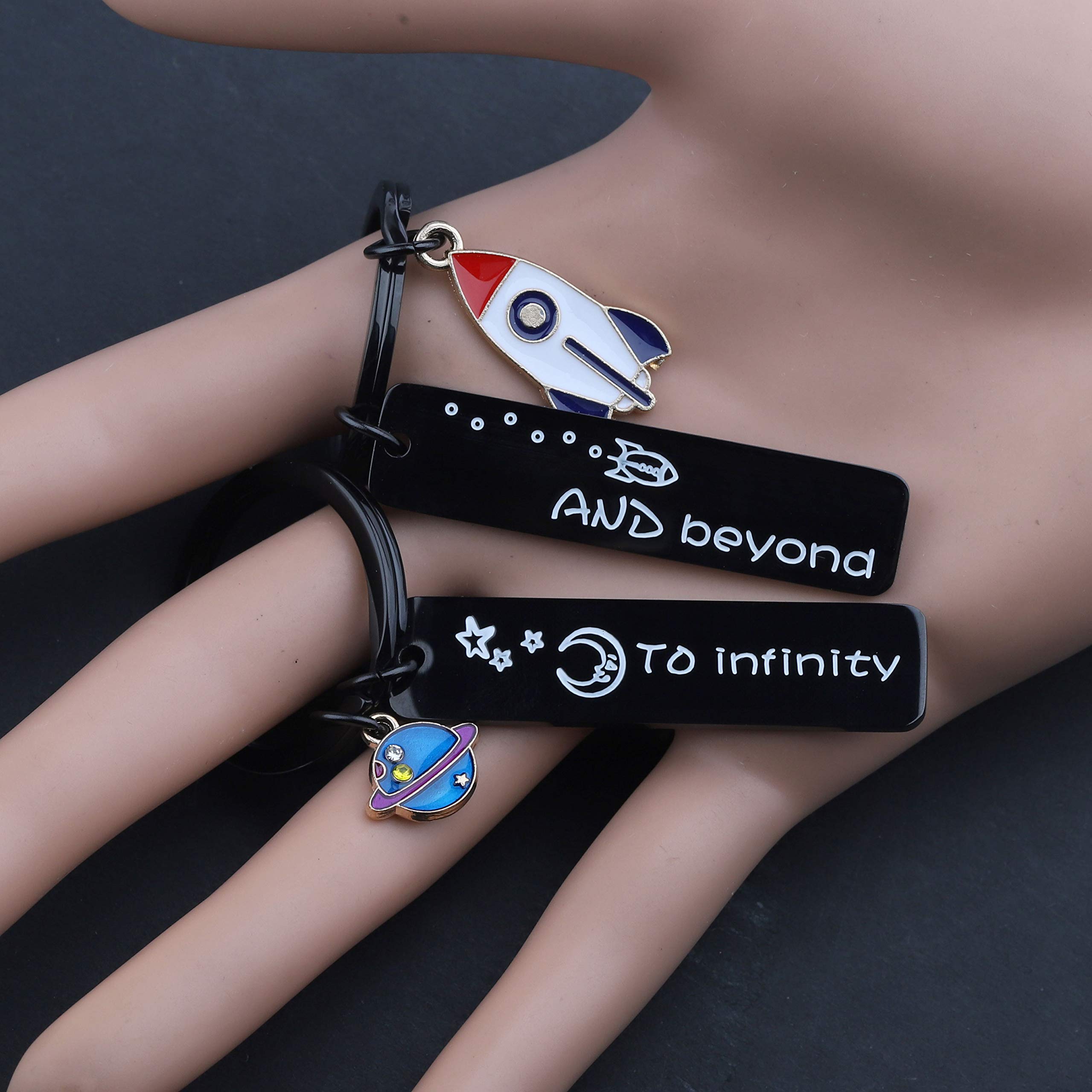 MAOFAED Couples Keychain I Love You to Infinity and Beyond Boyfriend Girlfriend Gift BFF Daughter Son Gift (rocket planet blakc)