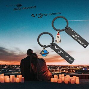 MAOFAED Couples Keychain I Love You to Infinity and Beyond Boyfriend Girlfriend Gift BFF Daughter Son Gift (rocket planet blakc)