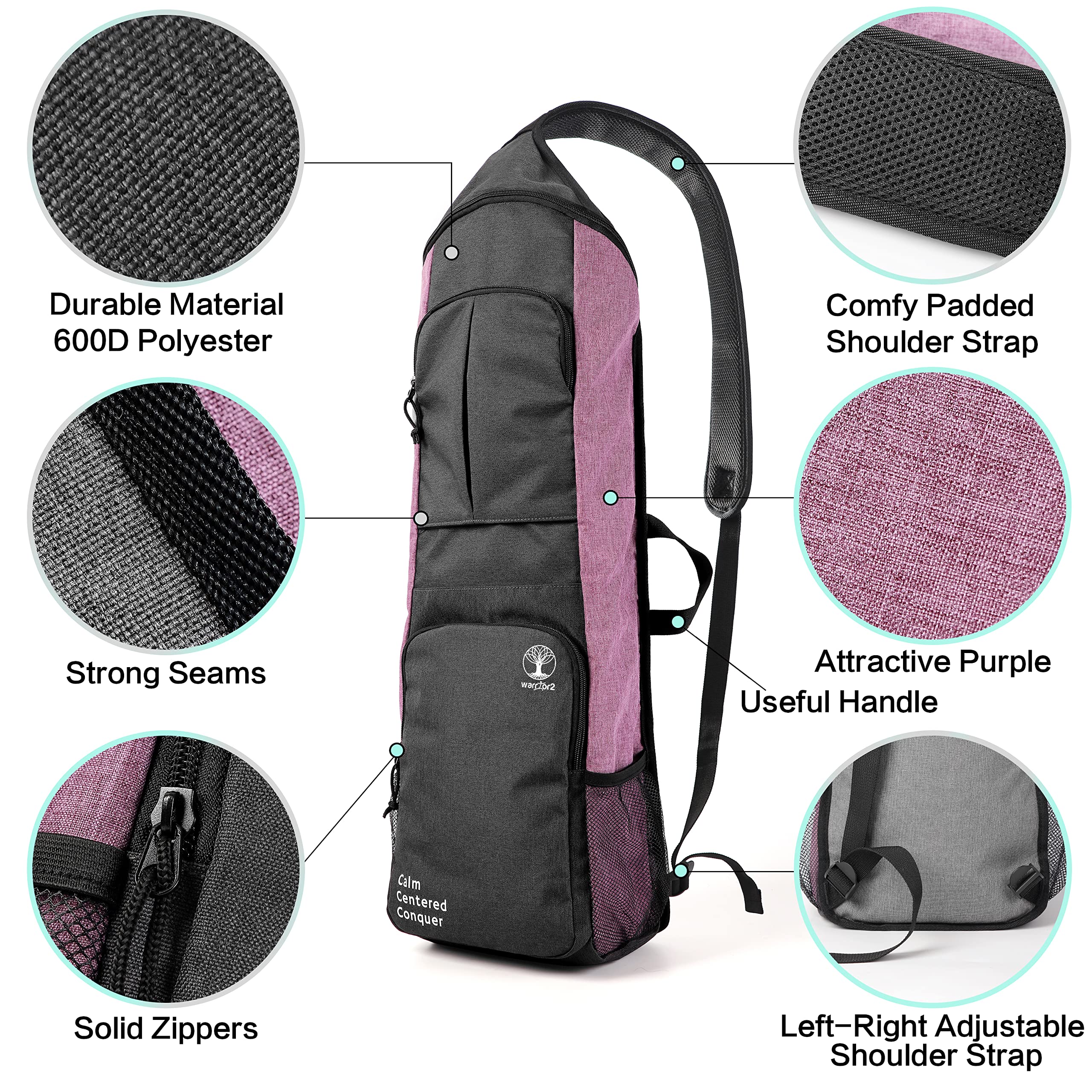 WARRIOR2 Yoga Mat Bag Carrier Fits 1/2" Thick Mat, Gym Bag With Yoga Mat Holder, Large Pockets, Water Bottles Holders, Yoga Mat Backpack for Women, Men