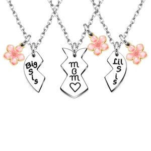 Maxforever 3Pcs Mother Daughter ,Mom Big / Lil Sis Pendant Necklaces Birthday Mother's Day Chirstmas Gifts