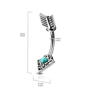 Pierced Owl 14G Stainless Steel Turquoise Tribal Arrow In and Out Belly Button Ring