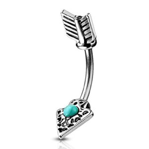 pierced owl 14g stainless steel turquoise tribal arrow in and out belly button ring