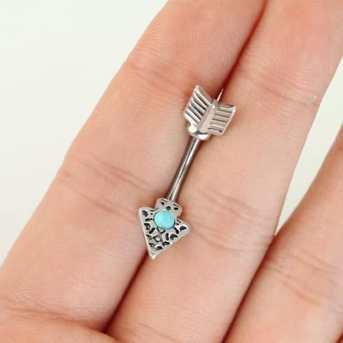 Pierced Owl 14G Stainless Steel Turquoise Tribal Arrow In and Out Belly Button Ring