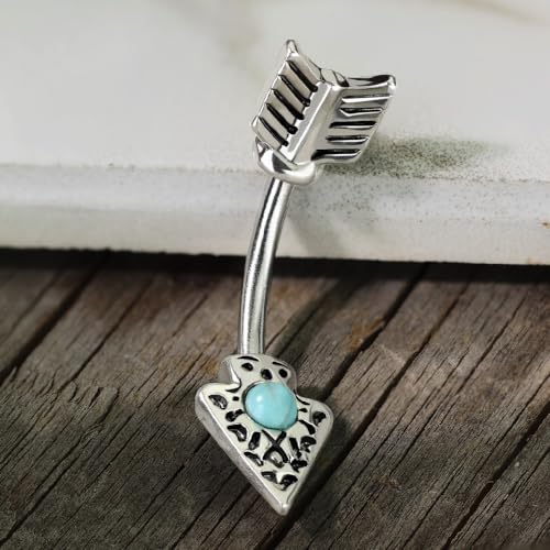 Pierced Owl 14G Stainless Steel Turquoise Tribal Arrow In and Out Belly Button Ring