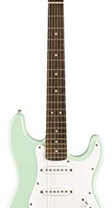 Fender Squier 3/4-Size Kids Mini Strat Electric Guitar - Surf Green Bundle with Amplifier, Instrument Cable, Tuner, Strap, Picks, Fender Play Online Lessons, and Austin Bazaar Instructional DVD