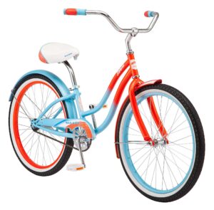 kulana lakona shore beach cruiser bike, 24-inch wheels, single speed, blue/coral (r1751az)