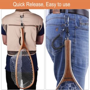 PLUSINNO Fly Fishing Net, Wooden Frame Fishing Landing Net with Magnetic Release, Soft Rubber Mesh Net for Trout Bass Catch and Release, Magnetic Fly Fishing Gear