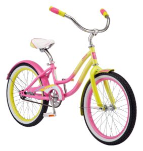 kulana lakona shore youth beach cruiser bike, 20-inch wheels, single speed, pink/yellow, model number: r0901az