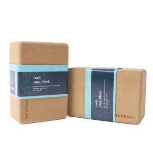 SNAKUGA Cork Yoga Block 2 Pack for Pilates, 9"x6"x4" Non-Slip & High Density Blocks for Meditation, Fitness and Stretching, Supportive and Flexibility Brick for Improve Poses Balance