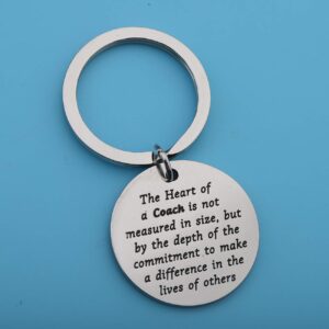 LQRI Thank You Coach Keychain Coach Gift The Heart of a Coach is Not Measured in Size Coach Appreciation Gift for Cheer Coach Cheerleading Swimming Basketball Baseball Coach (sliver)