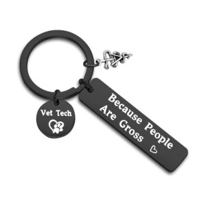 MAOFAED Vet Techs Gift Funny Veterinary Technician Gift Because People Are Gross Veterinarian Keychain Vet student gift Veterinarian Graduation Gift (because people are gross black)