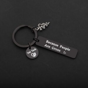 MAOFAED Vet Techs Gift Funny Veterinary Technician Gift Because People Are Gross Veterinarian Keychain Vet student gift Veterinarian Graduation Gift (because people are gross black)