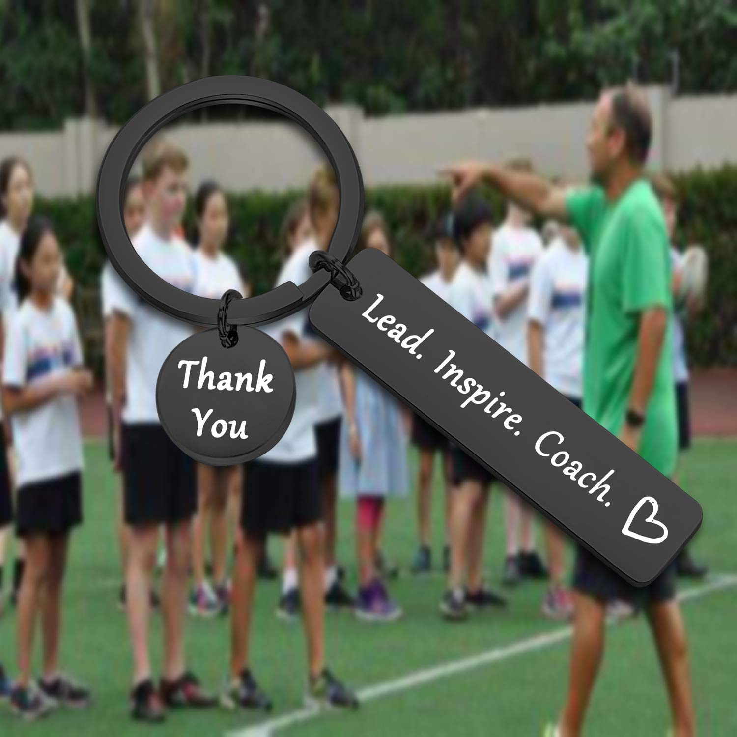 FEELMEM Coach Keychain - Stainless Steel Lead Inspire Thank You Gift for Cheer/Football/Baseball/Volleyball/Track Coach (Black)