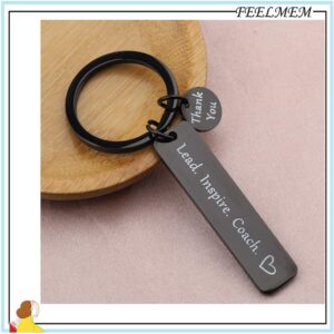 FEELMEM Coach Keychain - Stainless Steel Lead Inspire Thank You Gift for Cheer/Football/Baseball/Volleyball/Track Coach (Black)