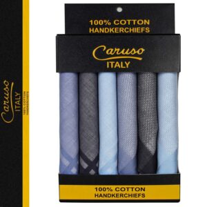 Caruso Italy Men's Italia Denim 100% Pure Cotton Handkerchief (Multicolor) (Light Denim, 6)