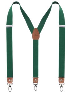 alizeal mens 1 inch 3 swivel hooks suspender with leather joint and elastic band-dark green