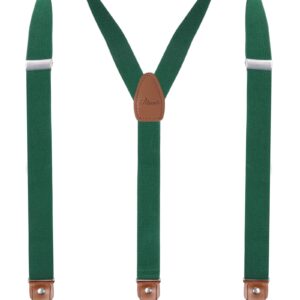 Alizeal Mens 1 Inch 3 Swivel Hooks Suspender with Leather Joint and Elastic Band-Dark Green