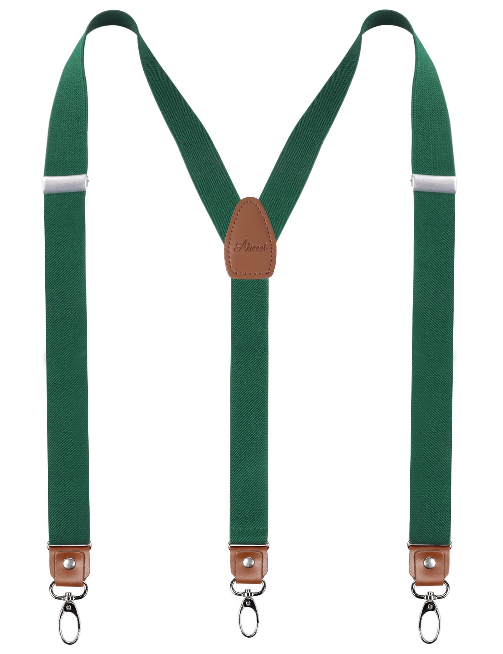 Alizeal Mens 1 Inch 3 Swivel Hooks Suspender with Leather Joint and Elastic Band-Dark Green