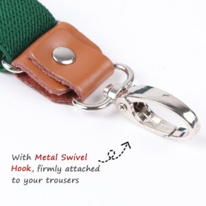 Alizeal Mens 1 Inch 3 Swivel Hooks Suspender with Leather Joint and Elastic Band-Dark Green