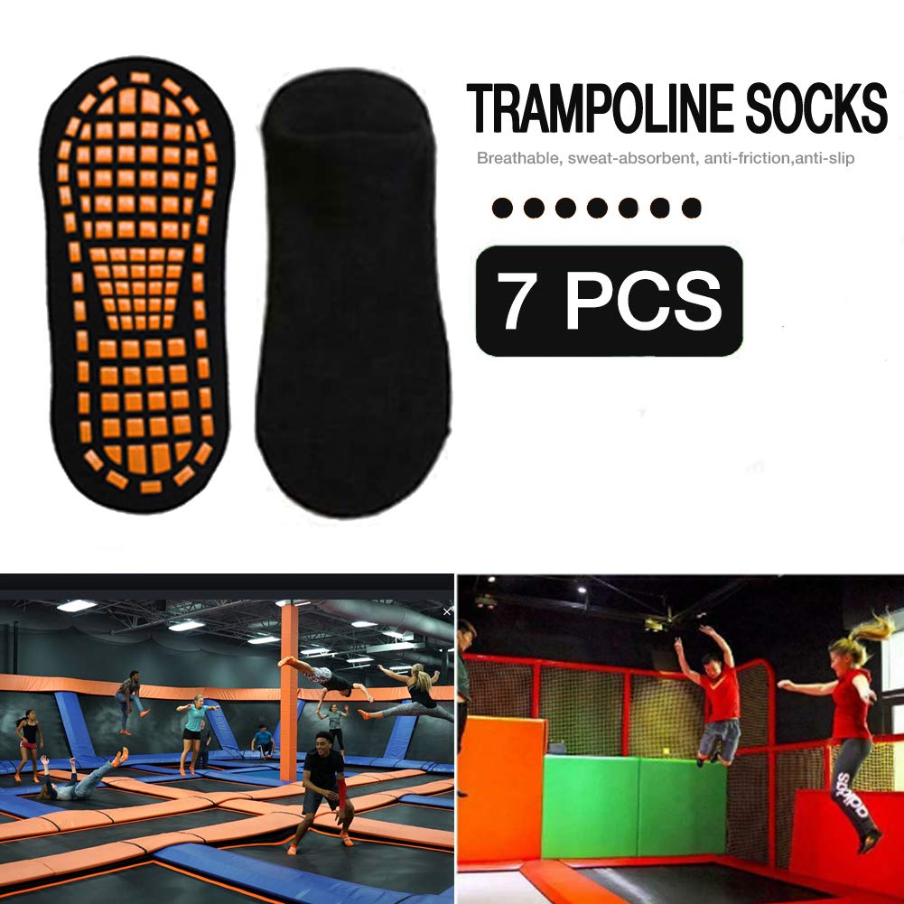 7 Pairs Anti-Skid Socks Trampoline Socks Adults Ankle Socks with Grips for Hospital, Yoga, Fitness and Exercise