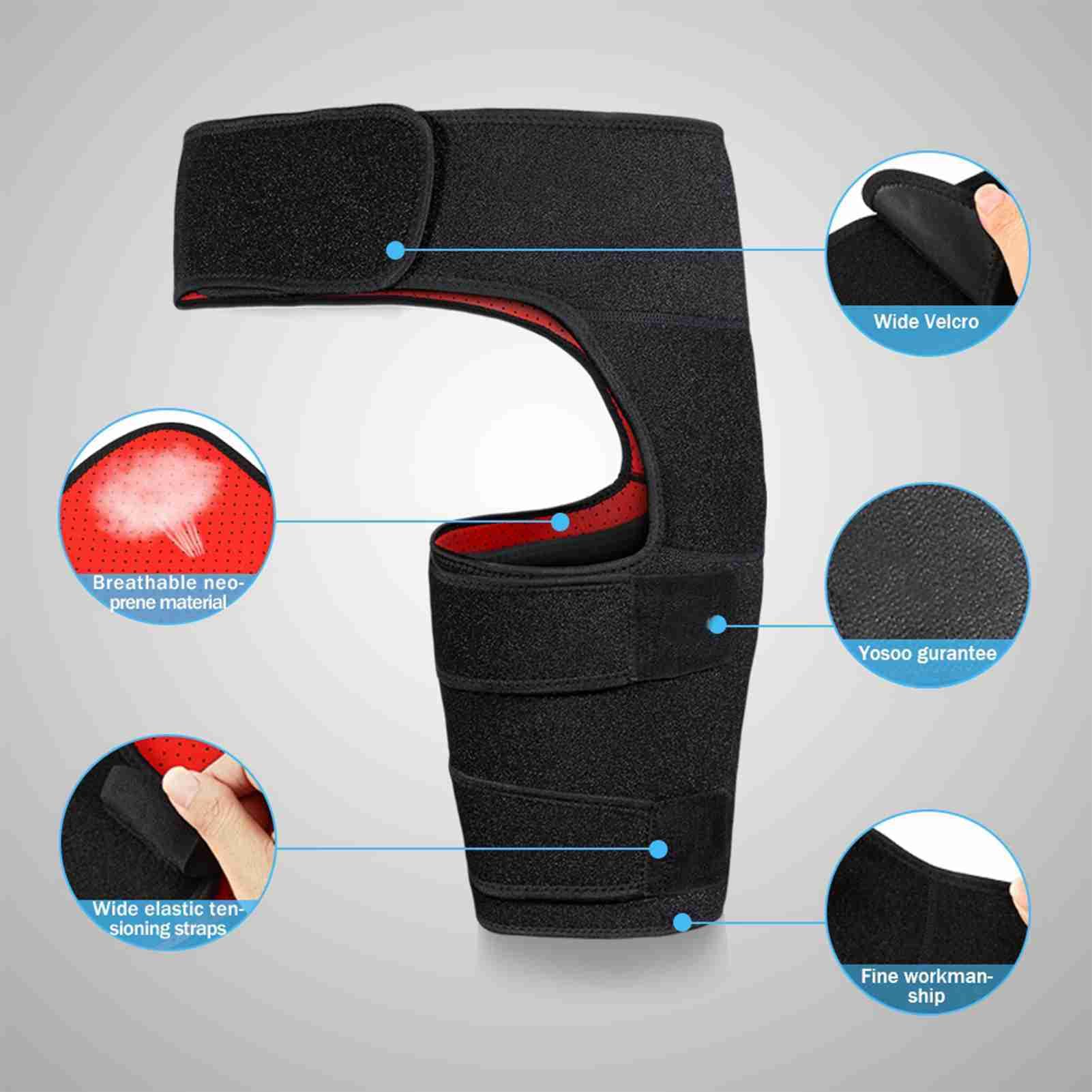 Zerodis Hip Thigh Support Brace, Black Adjustable Groin Brace Wrap Thigh Support Compression Sleeve Stabilizer Compression Groin Support Wrap for Men Women Adult Sitting Posture Corrector