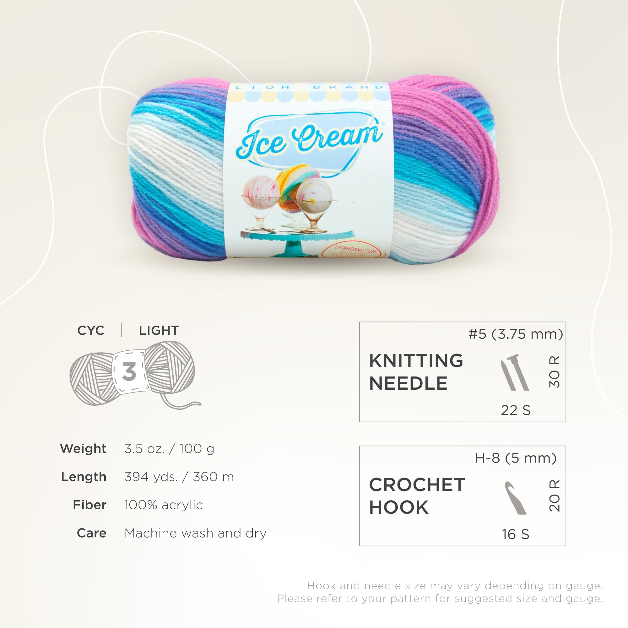 (3 Pack) Lion Brand Yarn Ice Cream Baby Yarn, Moon Mist