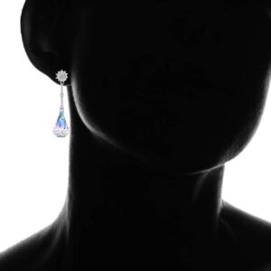 Savlano 14k White Gold Plated Aurora Borealis Austrian Rainbow Multicolor Crystal Tear Drop Cut Stud Dangle Earrings For Women & Men