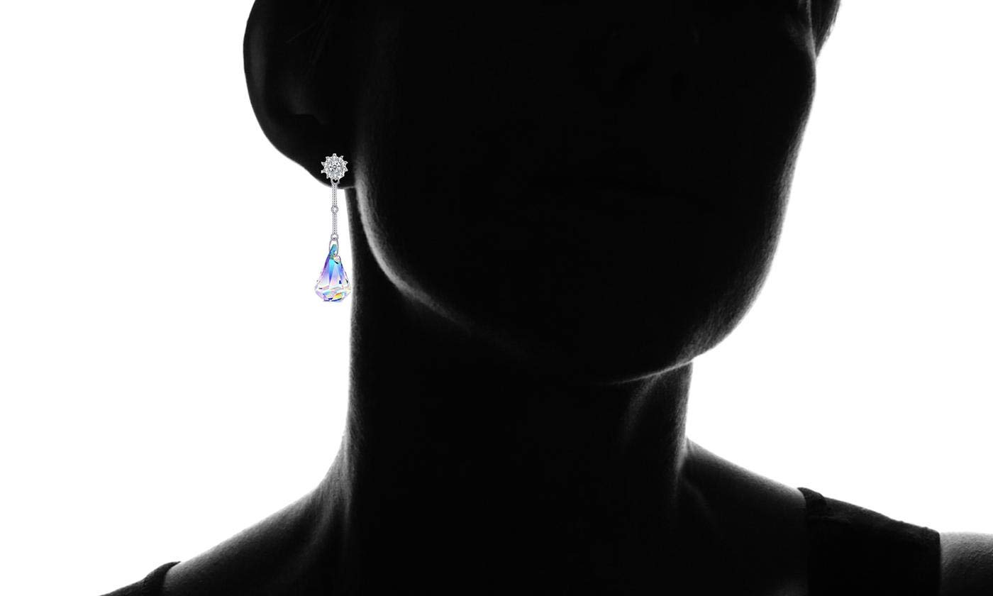 Savlano 14k White Gold Plated Aurora Borealis Austrian Rainbow Multicolor Crystal Tear Drop Cut Stud Dangle Earrings For Women & Men