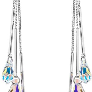 Savlano 14k White Gold Plated Aurora Borealis Drop Tear Cut Austrian Rainbow Multicolor Crystal Tear Drop Cut Stud Dangle Earrings For Women