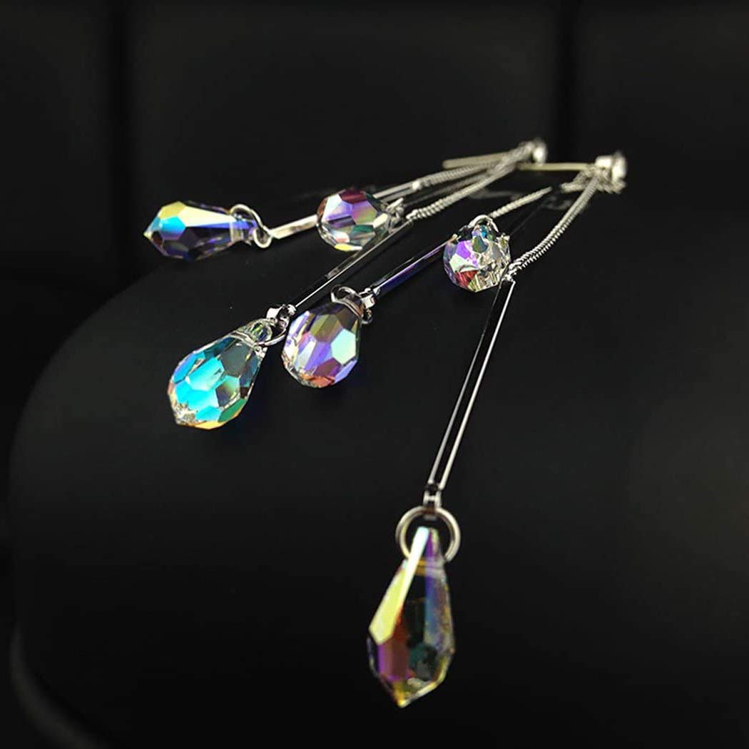 Savlano 14k White Gold Plated Aurora Borealis Drop Tear Cut Austrian Rainbow Multicolor Crystal Tear Drop Cut Stud Dangle Earrings For Women